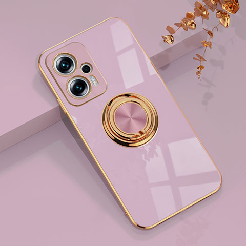 Custodia Silicone Ultra Sottile Morbida Cover con Magnetico Anello Supporto AN1 per Xiaomi Redmi Note 11T Pro+ Plus 5G Lavanda