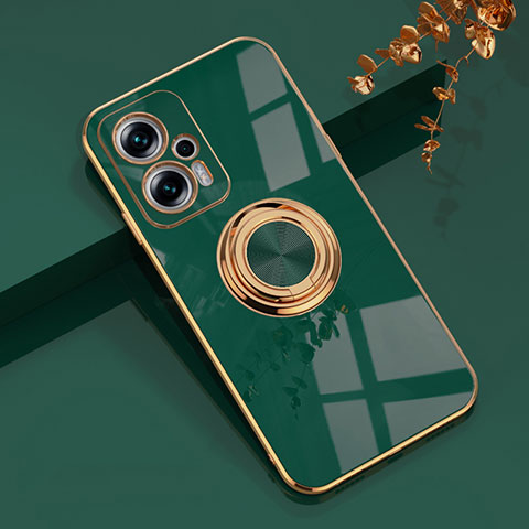 Custodia Silicone Ultra Sottile Morbida Cover con Magnetico Anello Supporto AN1 per Xiaomi Redmi Note 11T Pro+ Plus 5G Verde