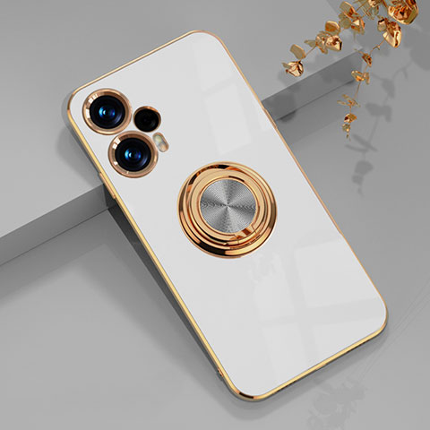 Custodia Silicone Ultra Sottile Morbida Cover con Magnetico Anello Supporto AN1 per Xiaomi Redmi Note 12 Turbo 5G Bianco