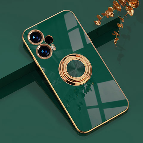 Custodia Silicone Ultra Sottile Morbida Cover con Magnetico Anello Supporto AN1 per Xiaomi Redmi Note 12 Turbo 5G Verde