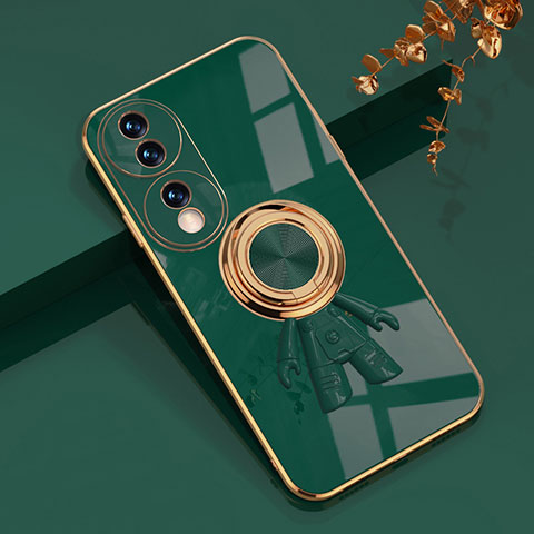 Custodia Silicone Ultra Sottile Morbida Cover con Magnetico Anello Supporto AN2 per Huawei Honor 70 5G Verde