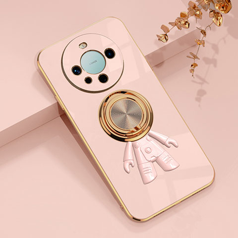 Custodia Silicone Ultra Sottile Morbida Cover con Magnetico Anello Supporto AN2 per Huawei Mate 60 Pro+ Plus Oro Rosa