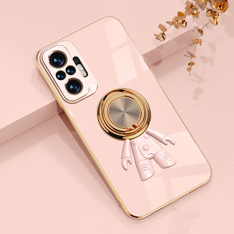 Custodia Silicone Ultra Sottile Morbida Cover con Magnetico Anello Supporto AN2 per Xiaomi Redmi Note 10 Pro 4G Rosa