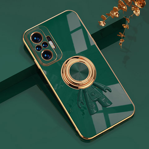 Custodia Silicone Ultra Sottile Morbida Cover con Magnetico Anello Supporto AN2 per Xiaomi Redmi Note 10 Pro 4G Verde