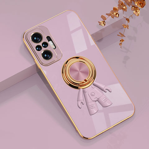 Custodia Silicone Ultra Sottile Morbida Cover con Magnetico Anello Supporto AN2 per Xiaomi Redmi Note 10 Pro 4G Viola