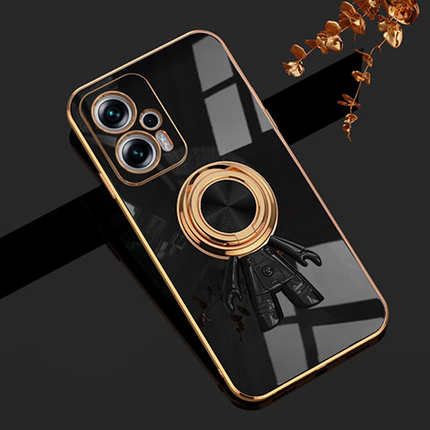 Custodia Silicone Ultra Sottile Morbida Cover con Magnetico Anello Supporto AN2 per Xiaomi Redmi Note 11T Pro+ Plus 5G Nero