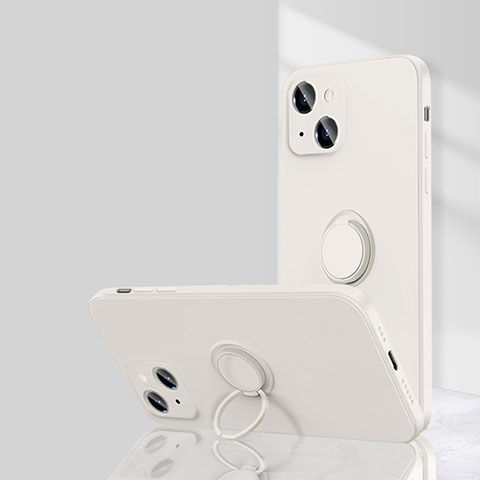 Custodia Silicone Ultra Sottile Morbida Cover con Magnetico Anello Supporto G01 per Apple iPhone 13 Bianco