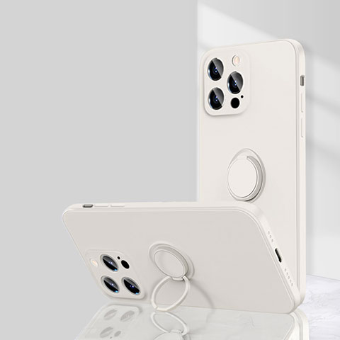 Custodia Silicone Ultra Sottile Morbida Cover con Magnetico Anello Supporto G01 per Apple iPhone 16 Pro Bianco