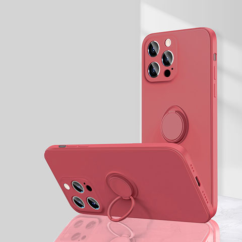 Custodia Silicone Ultra Sottile Morbida Cover con Magnetico Anello Supporto G01 per Apple iPhone 16 Pro Max Rosso