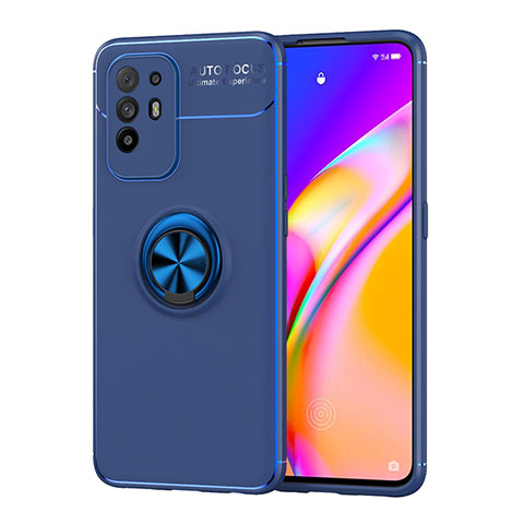 Custodia Silicone Ultra Sottile Morbida Cover con Magnetico Anello Supporto JM1 per Oppo F19 Pro+ Plus 5G Blu