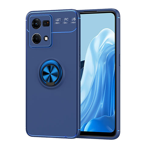 Custodia Silicone Ultra Sottile Morbida Cover con Magnetico Anello Supporto JM1 per Oppo F21 Pro 4G Blu