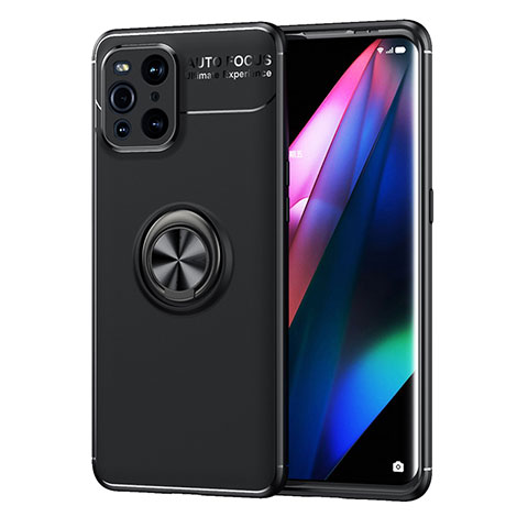 Custodia Silicone Ultra Sottile Morbida Cover con Magnetico Anello Supporto JM1 per Oppo Find X3 Pro 5G Nero