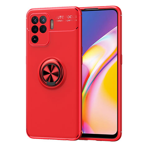 Custodia Silicone Ultra Sottile Morbida Cover con Magnetico Anello Supporto JM1 per Oppo Reno5 F Rosso