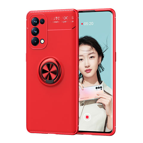 Custodia Silicone Ultra Sottile Morbida Cover con Magnetico Anello Supporto JM1 per Oppo Reno6 Pro+ Plus 5G Rosso