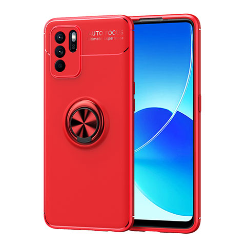 Custodia Silicone Ultra Sottile Morbida Cover con Magnetico Anello Supporto JM1 per Oppo Reno6 Z 5G Rosso