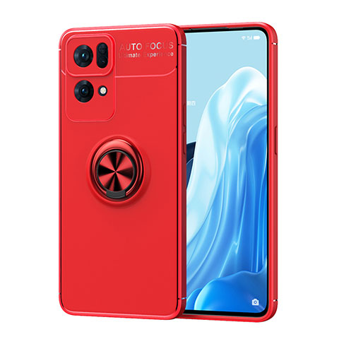 Custodia Silicone Ultra Sottile Morbida Cover con Magnetico Anello Supporto JM1 per Oppo Reno7 Pro 5G Rosso