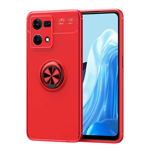 Custodia Silicone Ultra Sottile Morbida Cover con Magnetico Anello Supporto JM1 per Oppo Reno8 4G Rosso