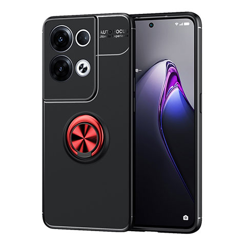 Custodia Silicone Ultra Sottile Morbida Cover con Magnetico Anello Supporto JM1 per Oppo Reno9 Pro+ Plus 5G Rosso e Nero