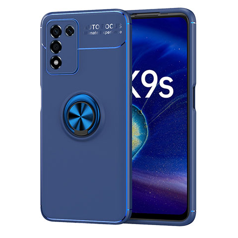 Custodia Silicone Ultra Sottile Morbida Cover con Magnetico Anello Supporto JM1 per Realme Q3s 5G Blu