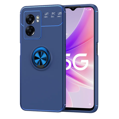 Custodia Silicone Ultra Sottile Morbida Cover con Magnetico Anello Supporto JM1 per Realme V23i 5G Blu