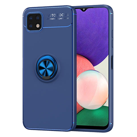 Custodia Silicone Ultra Sottile Morbida Cover con Magnetico Anello Supporto JM1 per Samsung Galaxy A22 5G Blu