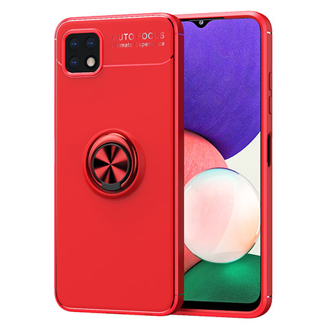 Custodia Silicone Ultra Sottile Morbida Cover con Magnetico Anello Supporto JM1 per Samsung Galaxy A22 5G Rosso