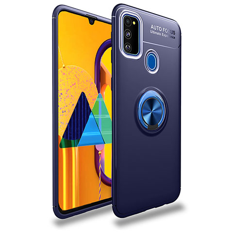 Custodia Silicone Ultra Sottile Morbida Cover con Magnetico Anello Supporto JM1 per Samsung Galaxy M30s Blu