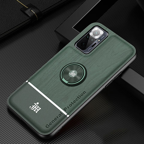 Custodia Silicone Ultra Sottile Morbida Cover con Magnetico Anello Supporto JM1 per Xiaomi Redmi Note 10 Pro 4G Verde