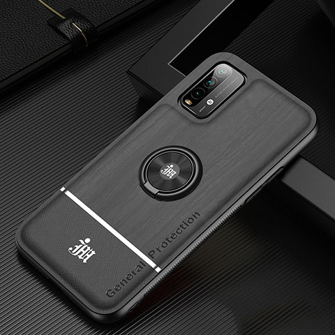 Custodia Silicone Ultra Sottile Morbida Cover con Magnetico Anello Supporto JM1 per Xiaomi Redmi Note 9 4G Nero