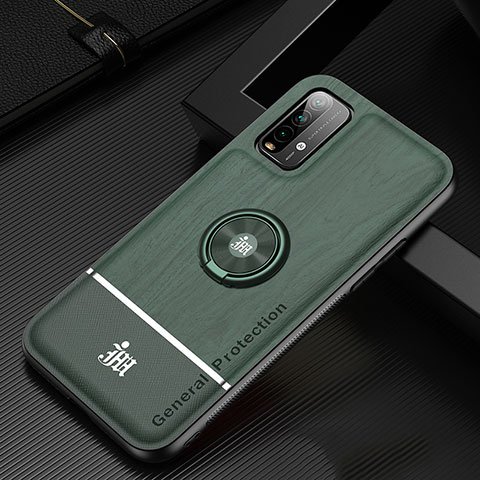 Custodia Silicone Ultra Sottile Morbida Cover con Magnetico Anello Supporto JM1 per Xiaomi Redmi Note 9 4G Verde