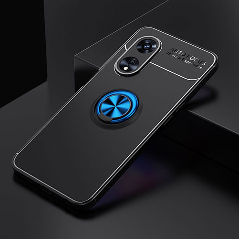 Custodia Silicone Ultra Sottile Morbida Cover con Magnetico Anello Supporto JM2 per Oppo A1 Pro 5G Blu e Nero