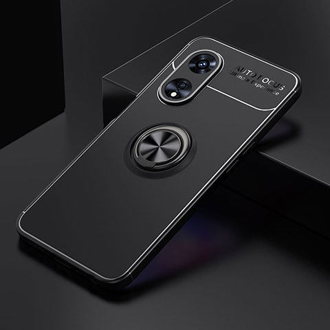 Custodia Silicone Ultra Sottile Morbida Cover con Magnetico Anello Supporto JM2 per Oppo A1 Pro 5G Nero