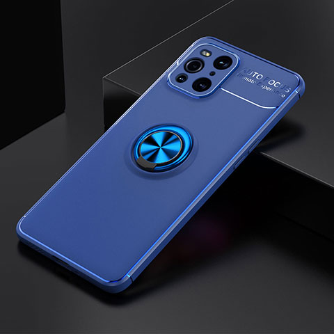 Custodia Silicone Ultra Sottile Morbida Cover con Magnetico Anello Supporto JM2 per Oppo Find X3 5G Blu