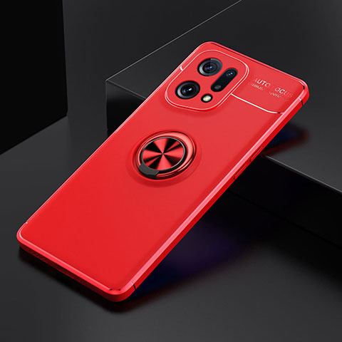 Custodia Silicone Ultra Sottile Morbida Cover con Magnetico Anello Supporto JM2 per Oppo Find X5 5G Rosso