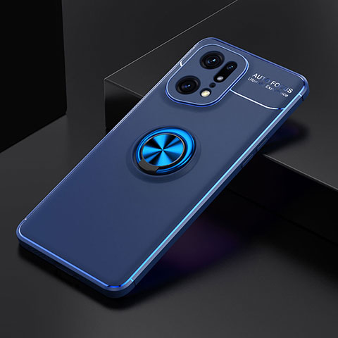 Custodia Silicone Ultra Sottile Morbida Cover con Magnetico Anello Supporto JM2 per Oppo Find X5 Pro 5G Blu