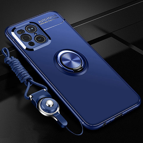 Custodia Silicone Ultra Sottile Morbida Cover con Magnetico Anello Supporto JM3 per Oppo Find X3 Pro 5G Blu