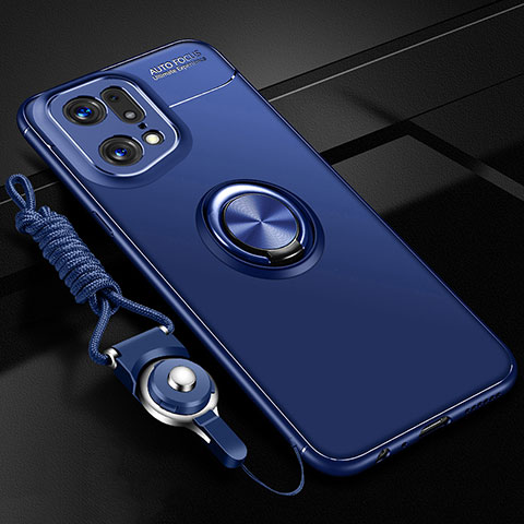 Custodia Silicone Ultra Sottile Morbida Cover con Magnetico Anello Supporto JM3 per Oppo Find X5 Pro 5G Blu