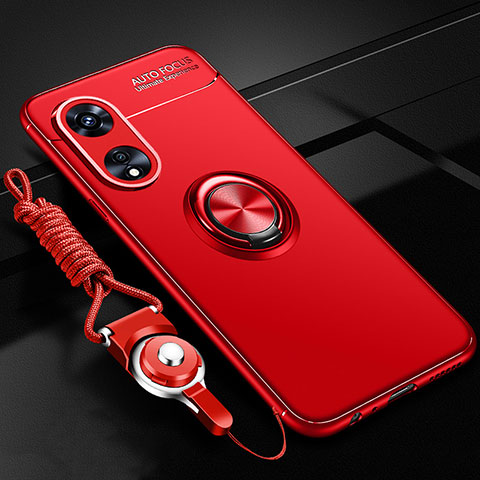 Custodia Silicone Ultra Sottile Morbida Cover con Magnetico Anello Supporto JM3 per Oppo Reno8 T 5G Rosso