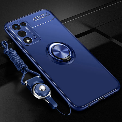 Custodia Silicone Ultra Sottile Morbida Cover con Magnetico Anello Supporto JM3 per Realme Q3t 5G Blu