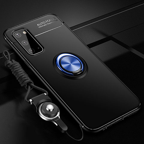 Custodia Silicone Ultra Sottile Morbida Cover con Magnetico Anello Supporto JM3 per Samsung Galaxy S20 Blu e Nero