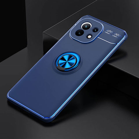 Custodia Silicone Ultra Sottile Morbida Cover con Magnetico Anello Supporto K01 per Xiaomi Mi 11 5G Blu