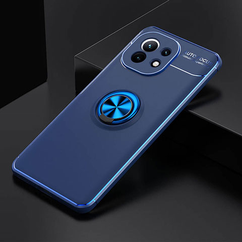 Custodia Silicone Ultra Sottile Morbida Cover con Magnetico Anello Supporto K01 per Xiaomi Mi 11 Lite 5G NE Blu