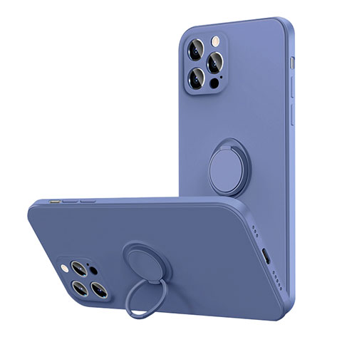 Custodia Silicone Ultra Sottile Morbida Cover con Magnetico Anello Supporto N01 per Apple iPhone 12 Pro Grigio Lavanda