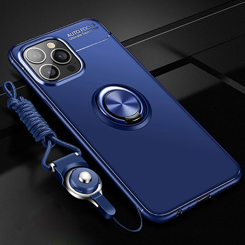 Custodia Silicone Ultra Sottile Morbida Cover con Magnetico Anello Supporto per Apple iPhone 14 Pro Max Blu