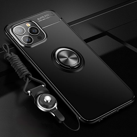 Custodia Silicone Ultra Sottile Morbida Cover con Magnetico Anello Supporto per Apple iPhone 14 Pro Max Nero