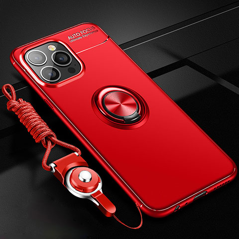 Custodia Silicone Ultra Sottile Morbida Cover con Magnetico Anello Supporto per Apple iPhone 14 Pro Max Rosso