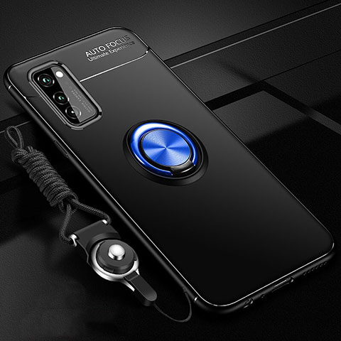 Custodia Silicone Ultra Sottile Morbida Cover con Magnetico Anello Supporto per Huawei Honor V30 5G Blu e Nero