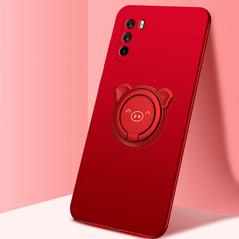 Custodia Silicone Ultra Sottile Morbida Cover con Magnetico Anello Supporto per Huawei Mate 40 Lite 5G Rosso