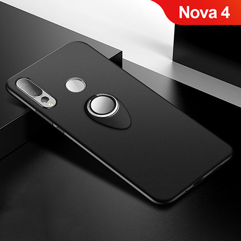 Custodia Silicone Ultra Sottile Morbida Cover con Magnetico Anello Supporto per Huawei Nova 4 Nero