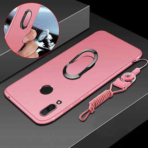 Custodia Silicone Ultra Sottile Morbida Cover con Magnetico Anello Supporto per Huawei P Smart+ Plus Rosa